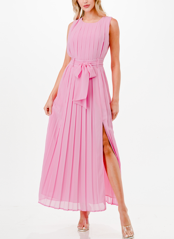 Pink Pleated Midi Dress