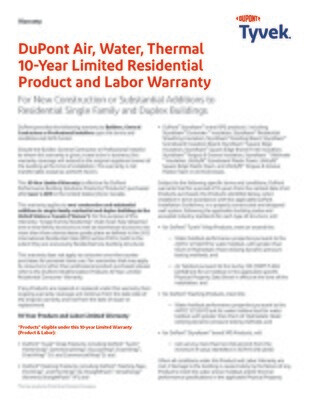 43-D100372 DuPont Tyvek Residential Air Water Thermal Warranty