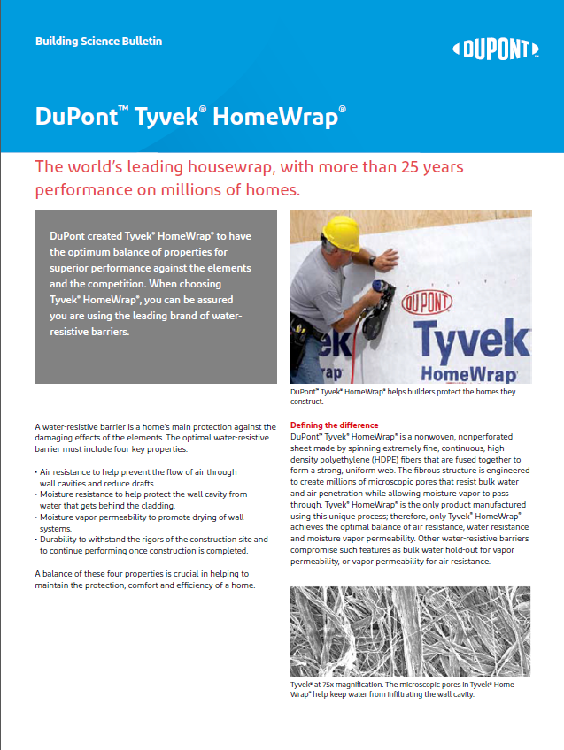43-D100745 DuPont Tyvek Building Science Bulletin: HomeWrap (K16325)