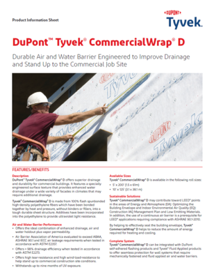 43-D100053 DuPont Tyvek CommercialWrap D Info Sheet (K27288)