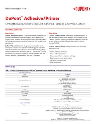 43-D100722 DuPont Adhesive Primer Info Sheet - Tyvek