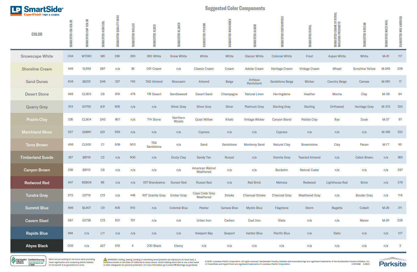 LP SmartSide Color Chart