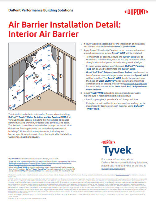 43-D1001033 DuPont Tyvek Interior Air Barrier Applications Install Bulletin
