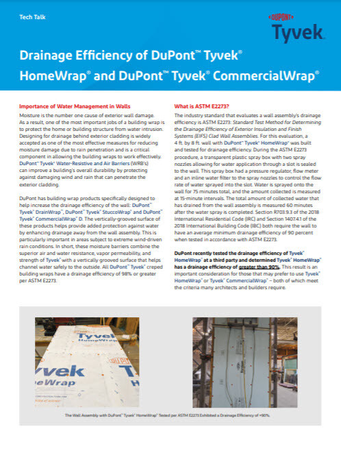 43-D100940 Drainage Efficiency of DuPont Tyvek HomeWrap and DuPont Tyvek CommercialWrap