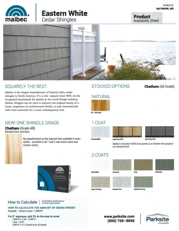 Maibec Parksite Stock Program Sheet - MD (J)