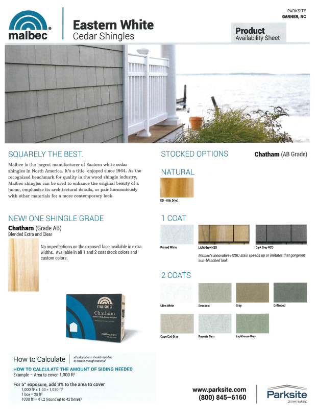 Maibec Parksite Stock Program Sheet - NC (J)