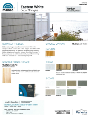Maibec Parksite Stock Program Sheet - NY (J)