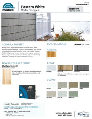 Maibec Parksite Stock Program Sheet - NJ (J)