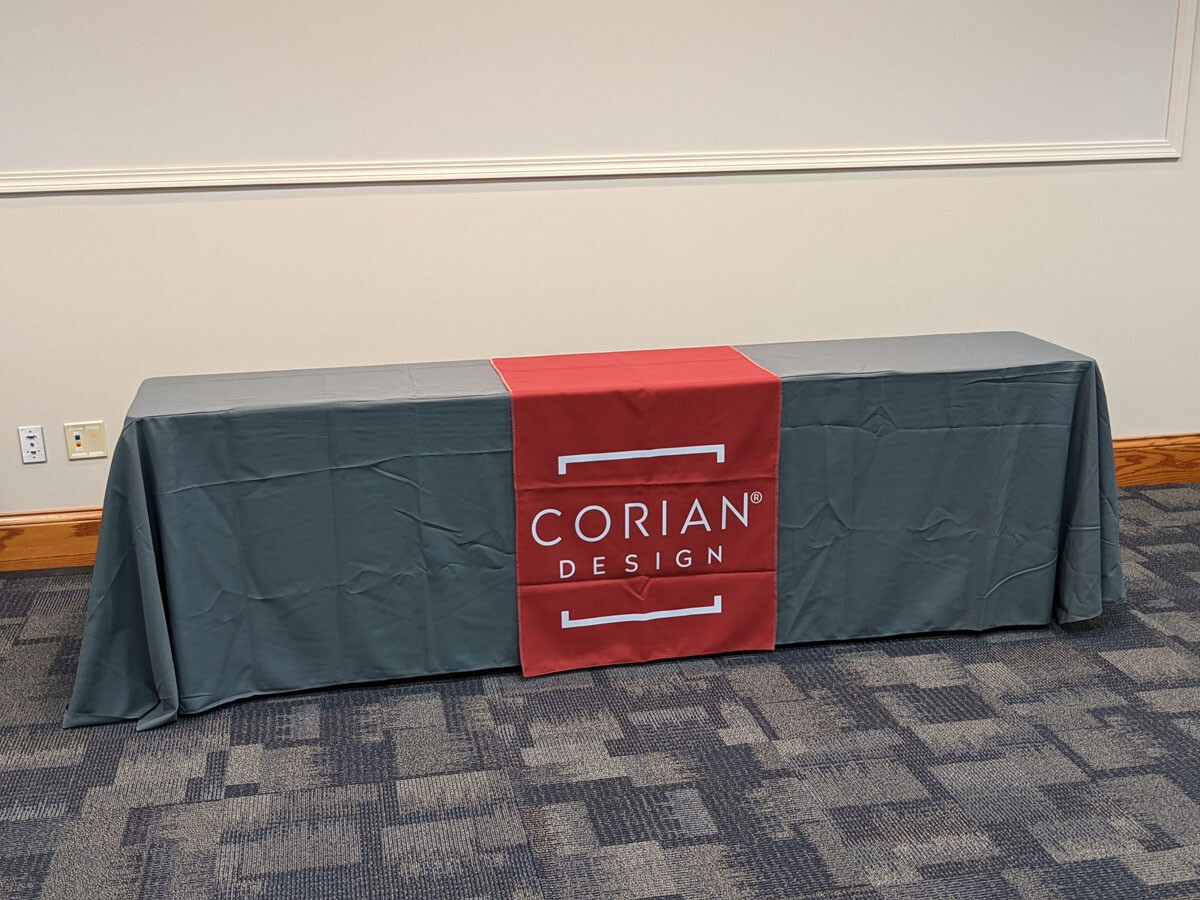 Corian Design Runner w/ Gray Tablecloth