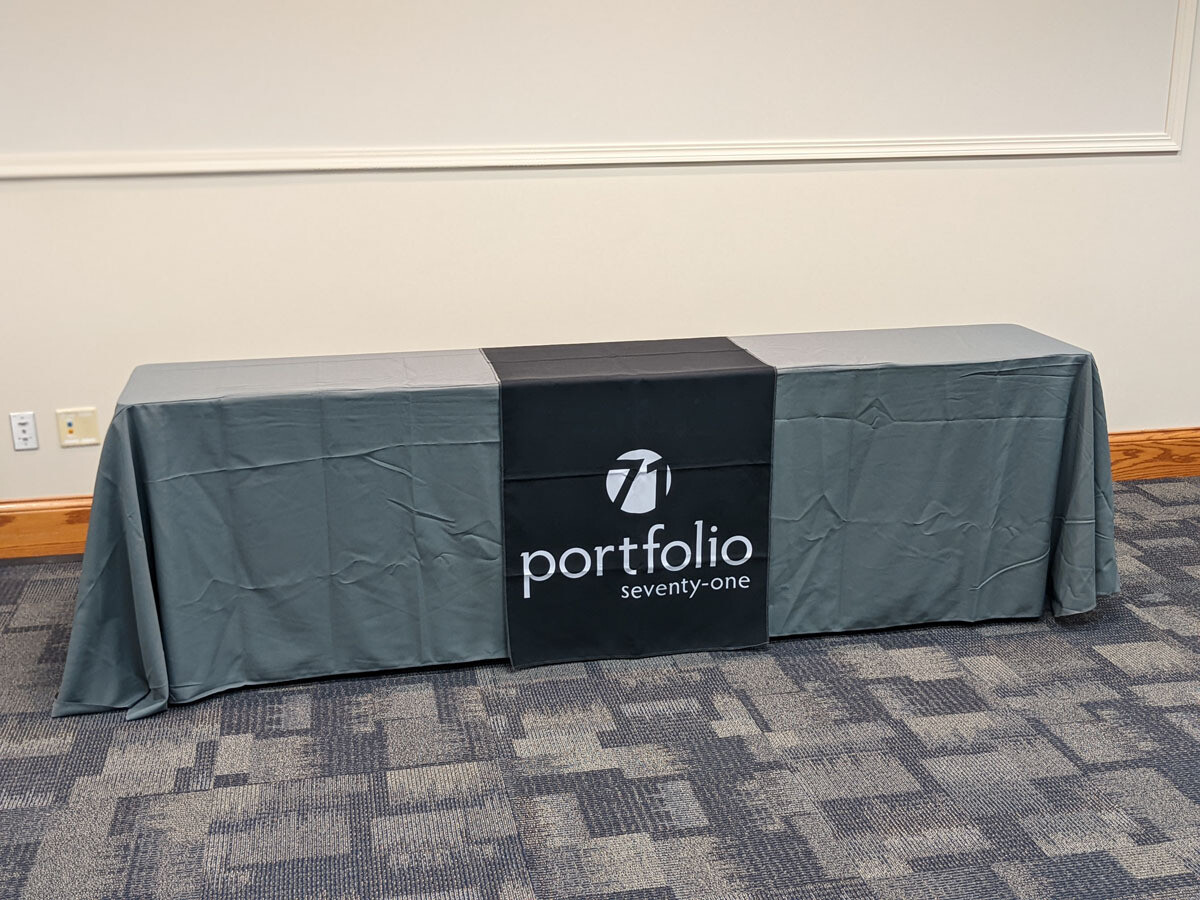 Portfolio 71 Runner w/ Gray tablecloth