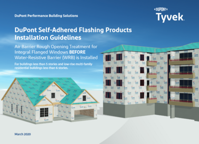 43-D100698 DuPont Tyvek Self-Adhered Flashing Systems Installation Guidelines -  Air Barrier Rough Opening Treatment for Integral Flanged Windows BEFORE Water-Resistive Barrier is Installed (P)