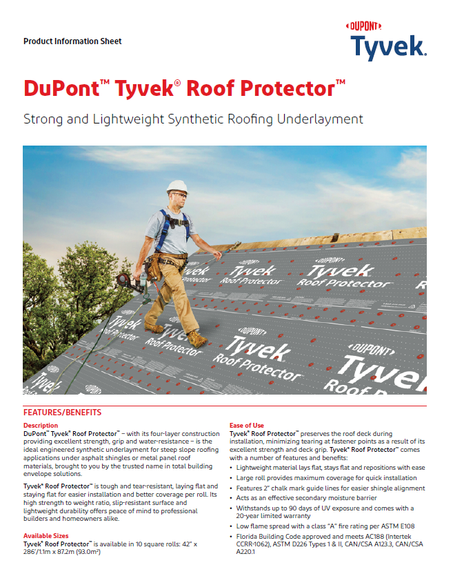 43-D100058 DuPont Tyvek Roof Protector Synthetic Underlayment Sell Sheet
