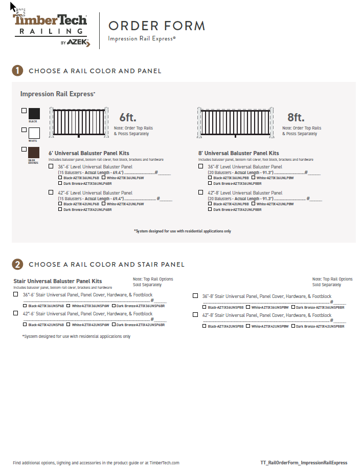 TimberTech Impression Rail Express® Rail -ORDER FORM (P)