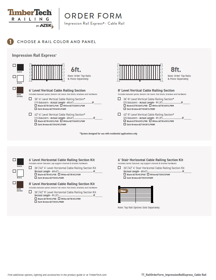 TimberTech Impression Rail Express® - Cable Rail ORDER FORM (P)