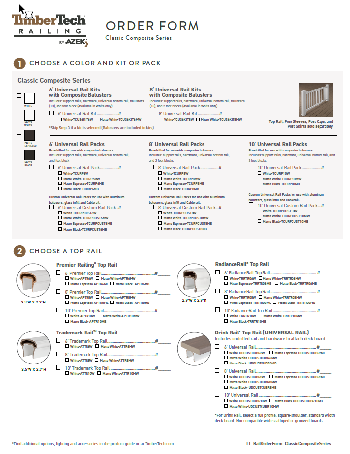 TimberTech Classic Composite Series Rail -ORDER FORM (P)