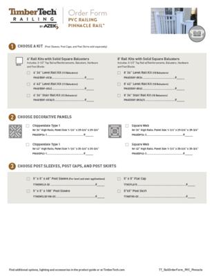 TimberTech PVC Railing Pinnacle Rail -ORDER FORM (P)