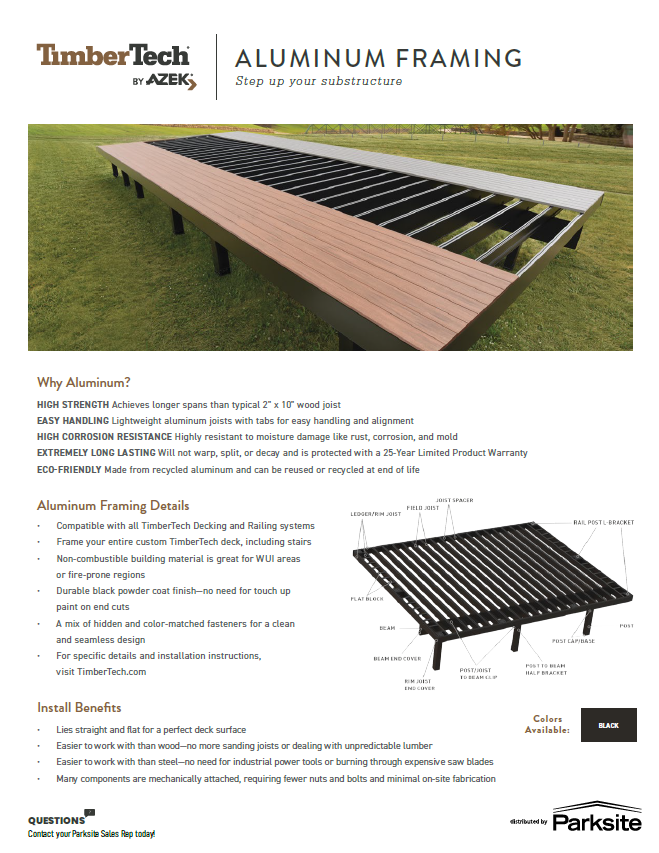 Timbertech Aluminum Framing Sell Sheet (P)