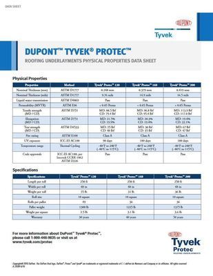 K29384 DuPont Tyvek Protec Roofing Underlayments Physical Properties Data Sheet (P)
