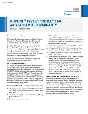 K27374 DuPont Tyvek Protec 160 Warranty (P)