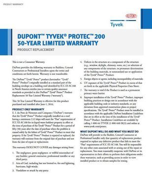 K27375 DuPont Tyvek Protec 200 Warranty (P)