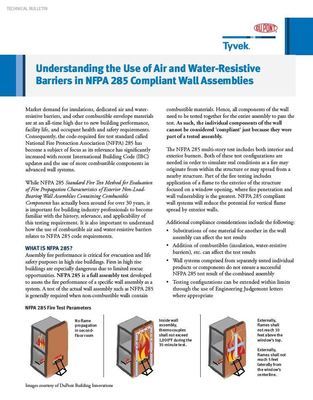 K29426 DuPont Tyvek Understanding the Use of Air and Water-Resistive Barriers in NFPA 285 Compliant Wall Assemblies