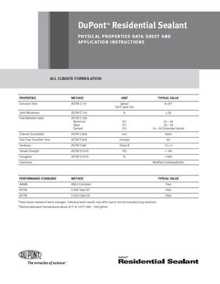 K16319 DuPont Tyvek Residential Sealant Physical Properties Data Sheet and Application Instructions - All Climate (P)