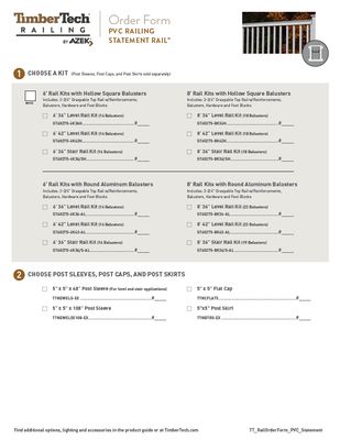 TimberTech PVC Railing Statement Rail -ORDER FORM (P)