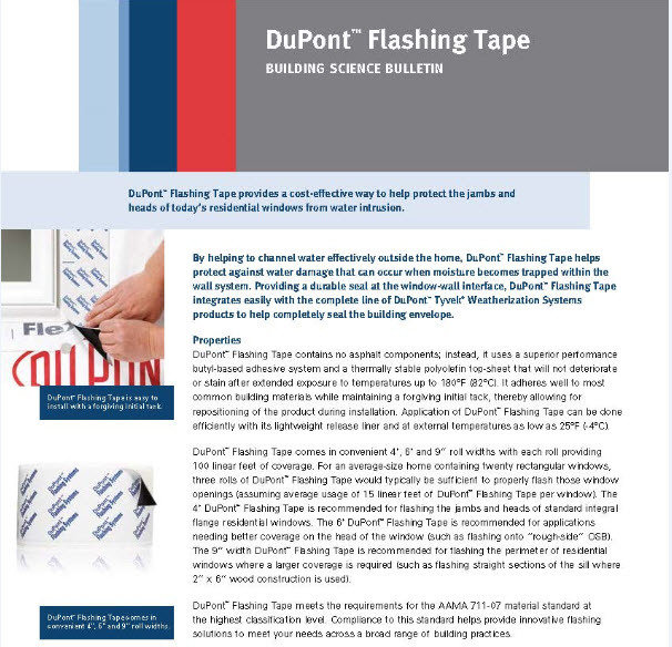 K16751 DuPont Tyvek Flashing Tape Building Science Bulletin