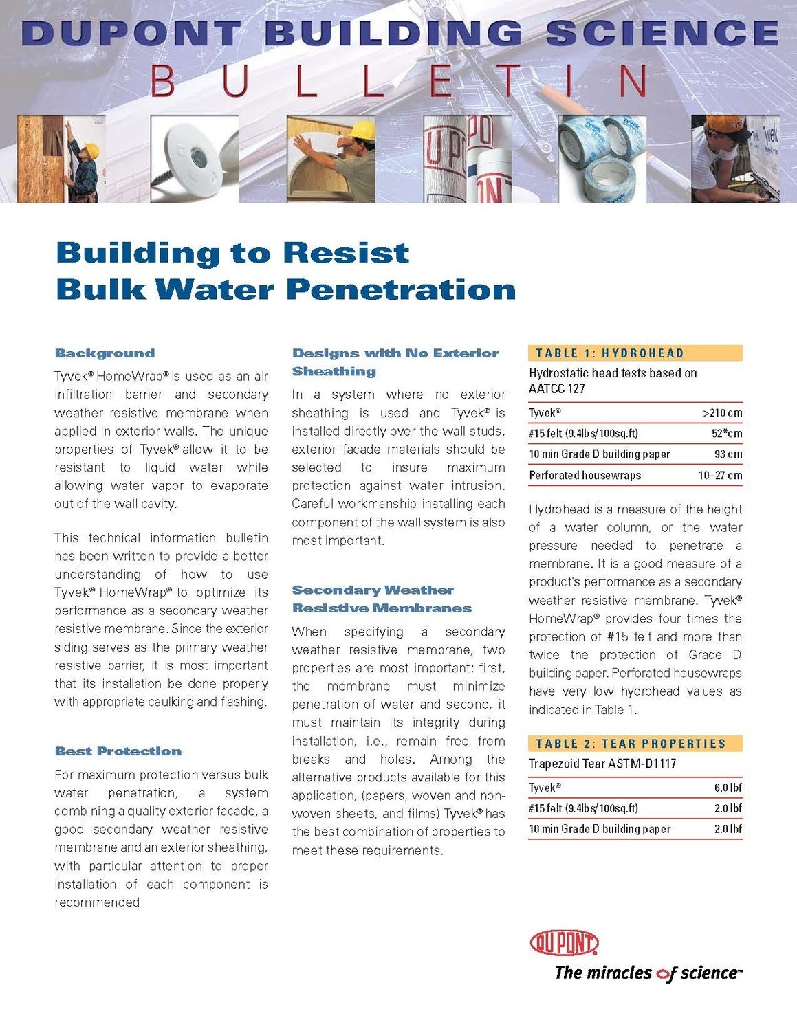 K05033 DuPont Tyvek Building to Resist Bulk Water Penetration