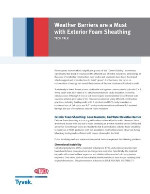K25107 DuPont Tyvek Tech Bulletin: Weather Barrier a Must with Exterior Foam Sheathing
