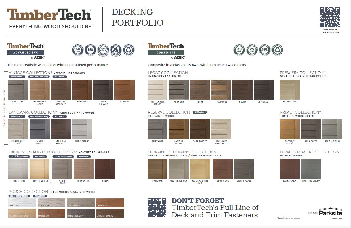 TimberTech Product Offering Laminate Card 2026 (MAX 25) FOR DEALER COUNTER REPS ONLY
