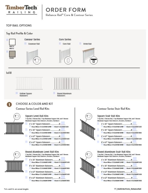 TimberTech Reliance Rail ORDER FORM (P)