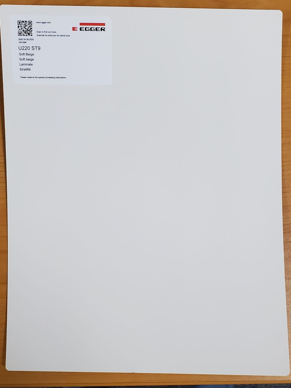 Egger Sample - Soft Beige - 8.5" X 11"