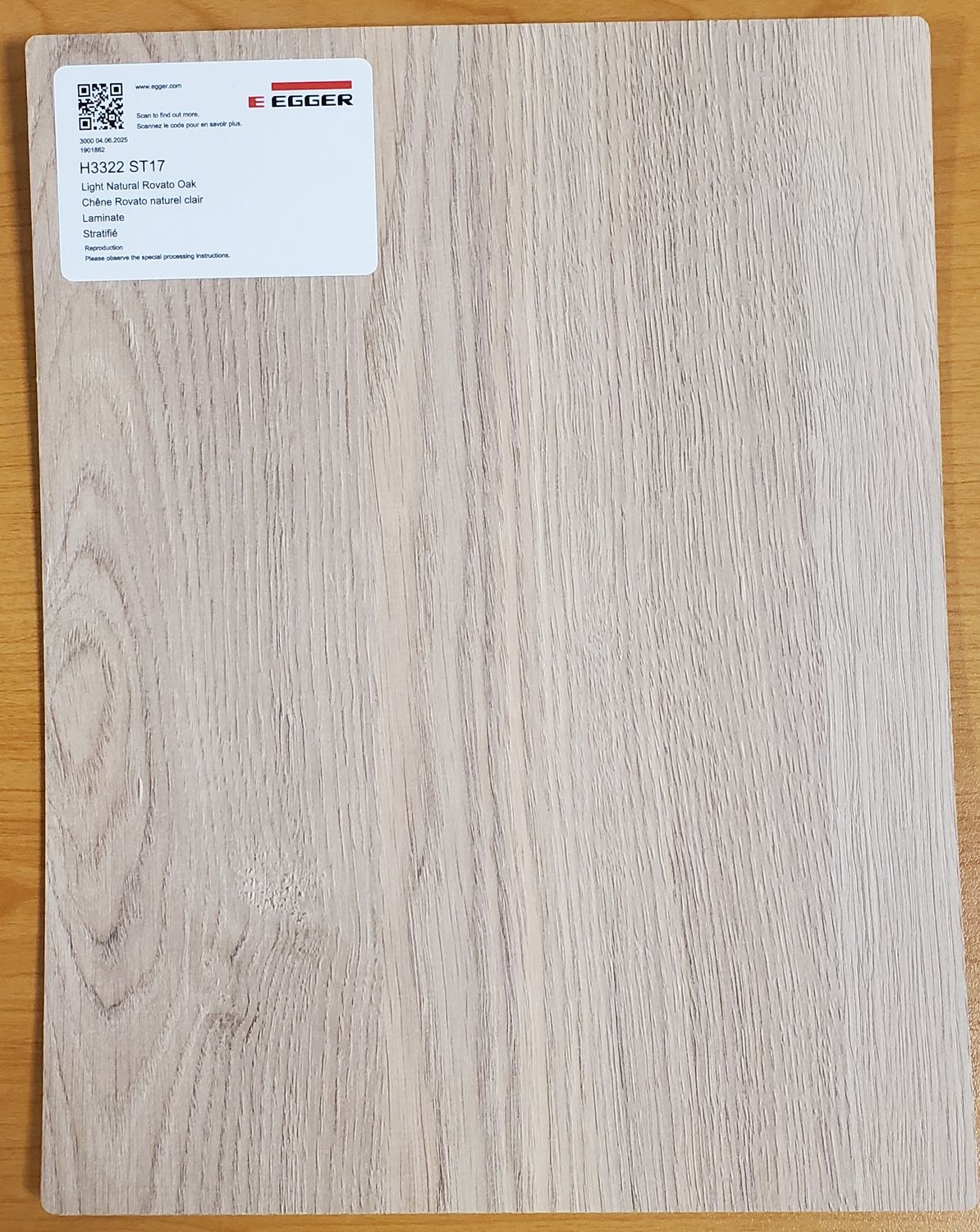 Egger Sample - Light Natural Rovato Oak - 8.5" X 11"