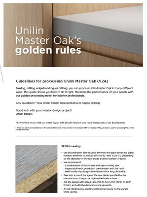 UNILIN Master Oak Processing Guidelines