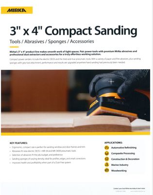 Mirka 3" x 4" Compact Sanding Product Sheet