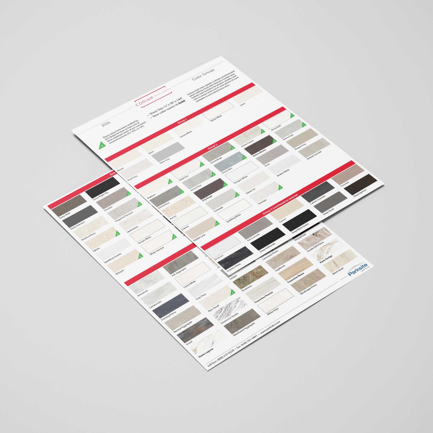 Corian Color Group Swatch Sheet - Solid Surface (E)