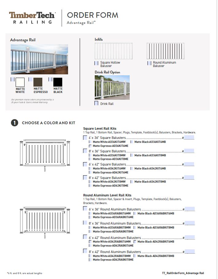 TimberTech Advantage Rail ORDER FORM (P)