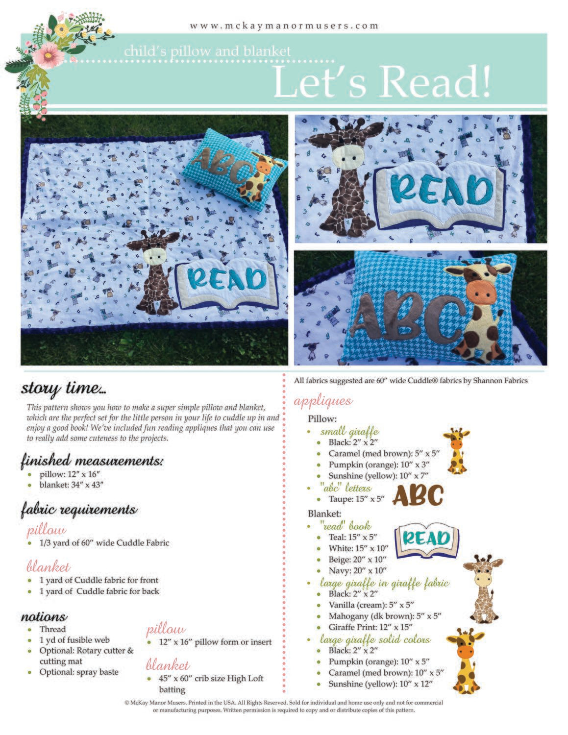 Let&#39;s Read! Kids blanket and pillow PDF Pattern