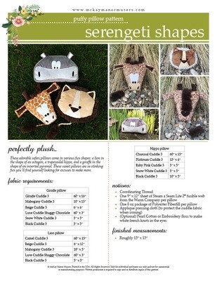 Serengeti Shapes Puffy Pillow PDF Pattern