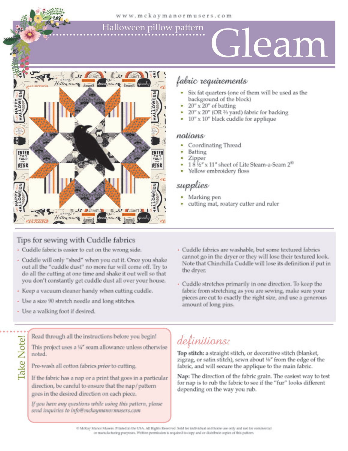 Gleam Halloween Pillow Downloadable PDF Pattern