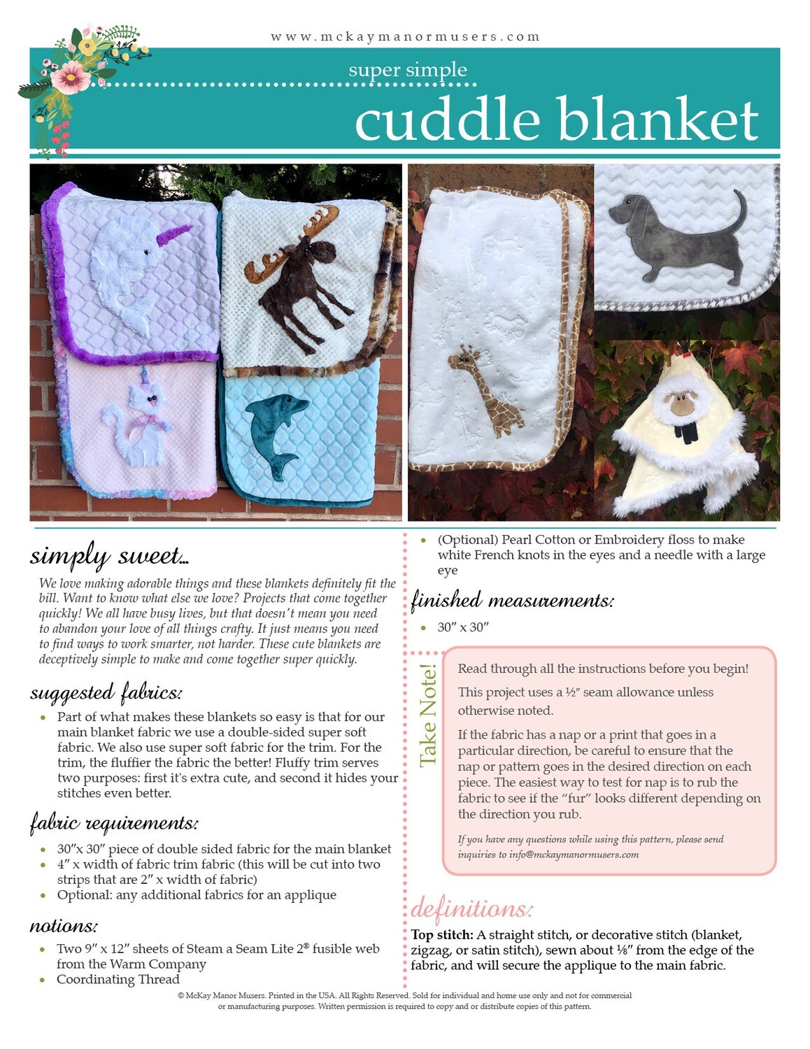 Double Sided Fleece Blanket PDF pattern