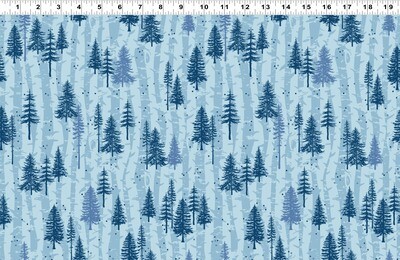 Boreal Forest Denim Blue Flannel Scandinavian Winter Fabric
