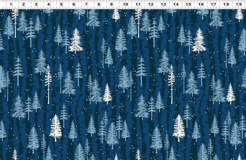 Boreal Forest Dark Blue Flannel Scandinavian Winter Fabric