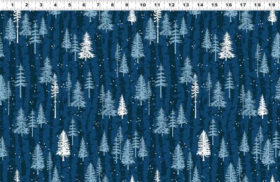 Boreal Forest Dark Blue Flannel Scandinavian Winter Fabric