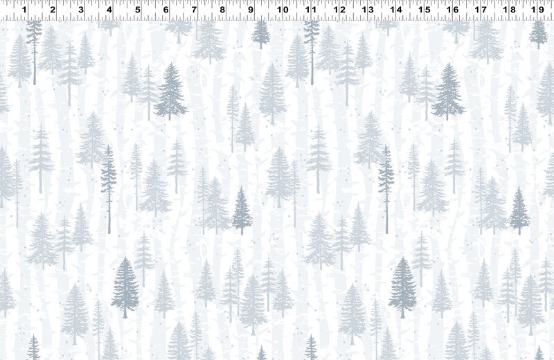 Boreal Forest White Grey Cotton Scandinavian Winter Fabric