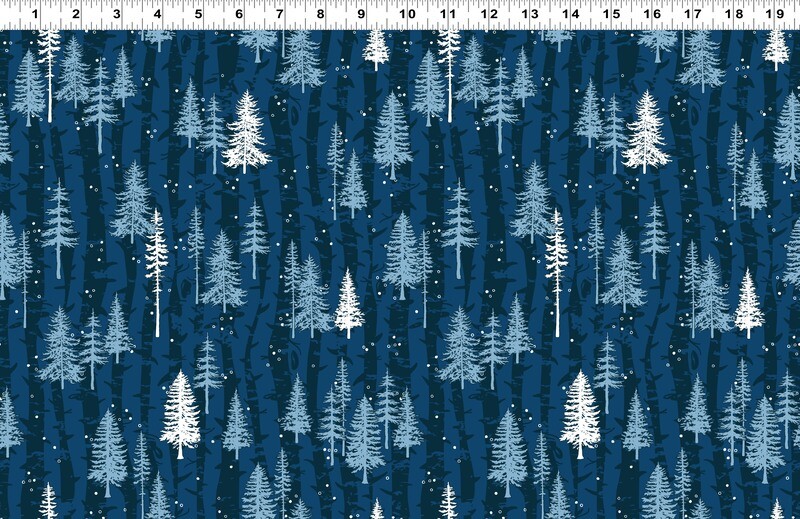 Boreal Forest Dark Blue Scandinavian Winter Fabric