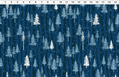 Boreal Forest Dark Blue Scandinavian Winter Fabric