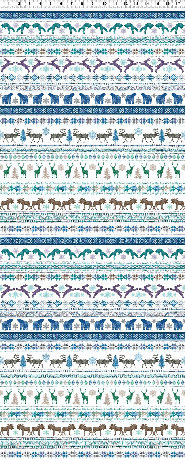 Fair Isles Animal Line Multi-Color Print Scandinavian Winter Fabric