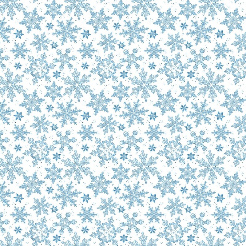 Blue Snowflakes Scandinavian Winter Fabric